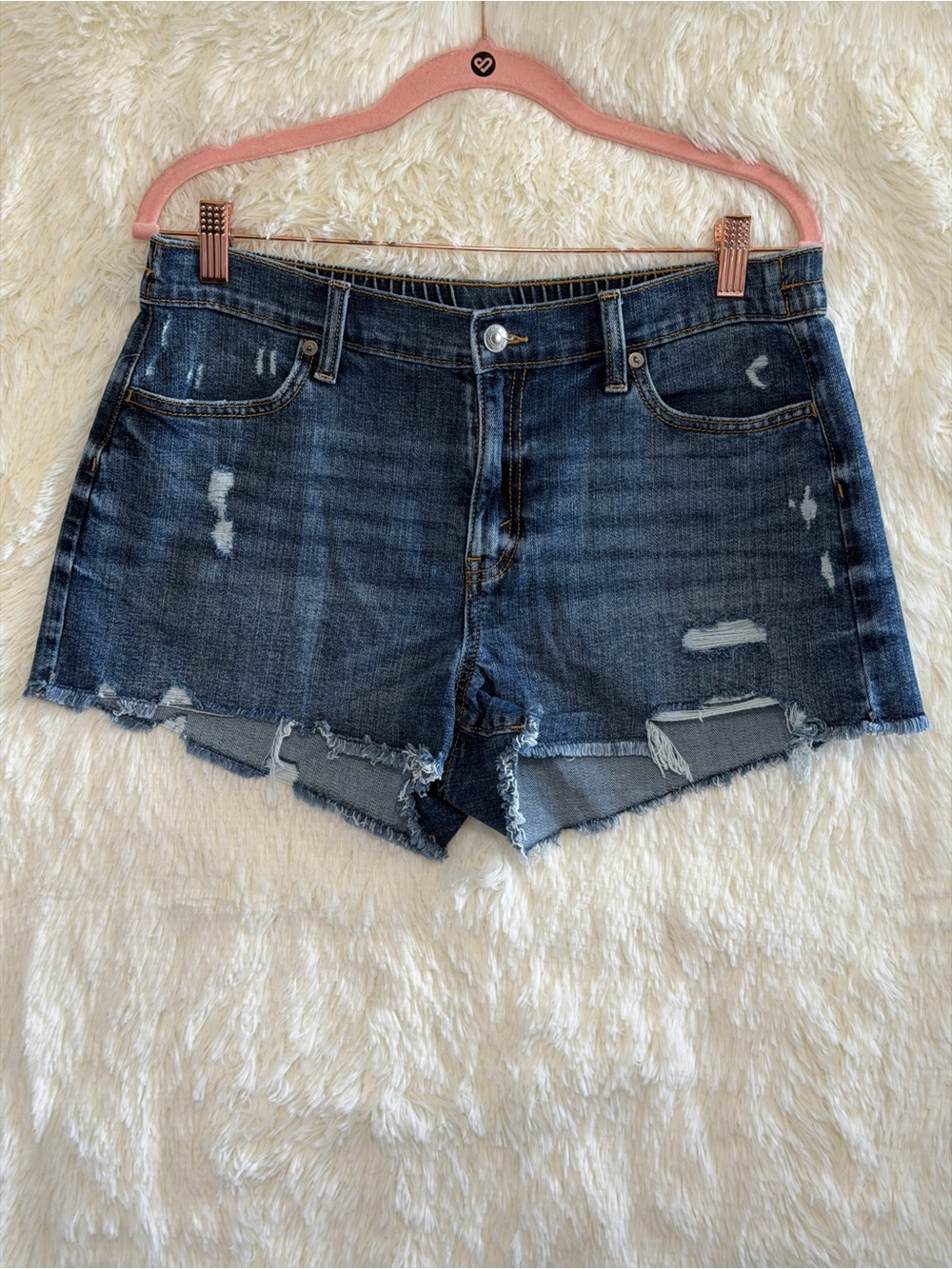 Aerie Womens Distressed Denim Shorts Size M Blue Elastic Back Stretch Grunge